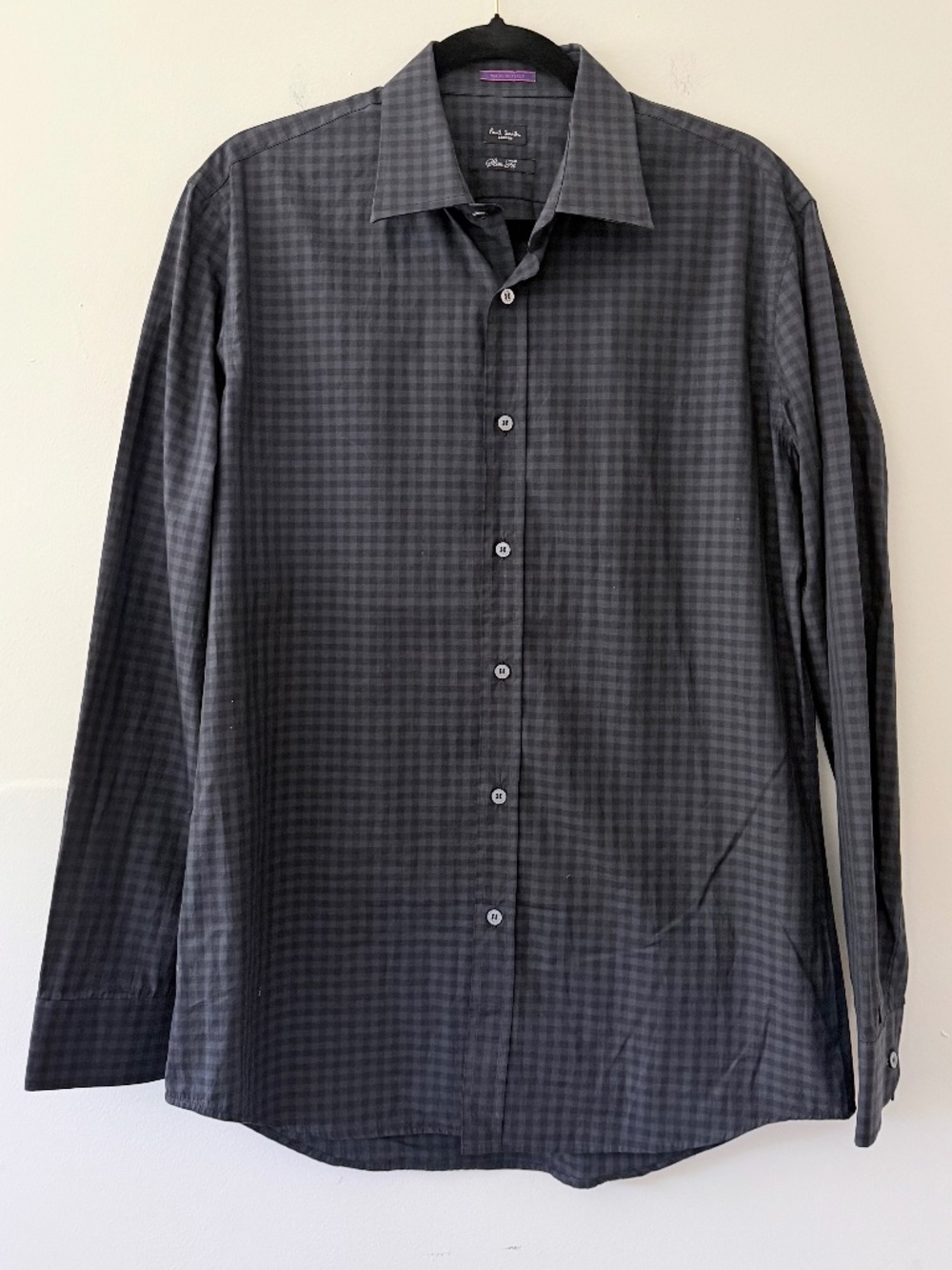 NWOT Paul Smith Mens Black Grey Micro Check Cotton Button Down Shirt Slim Fit